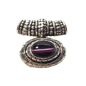 Vintage Silver Pendant With Purple Cabochon Oval Stone